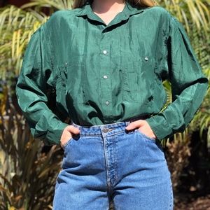 Vintage Perry Ellis Forrest Green Silk Blouse